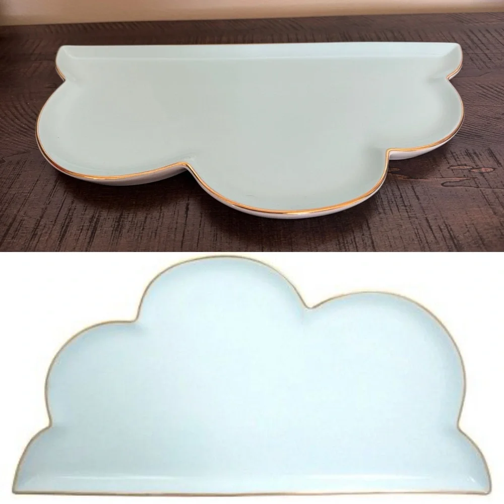 Oh Joy! Blue Cloud Tray With Gold Trim 16” Display Dish Modern Charcuterie